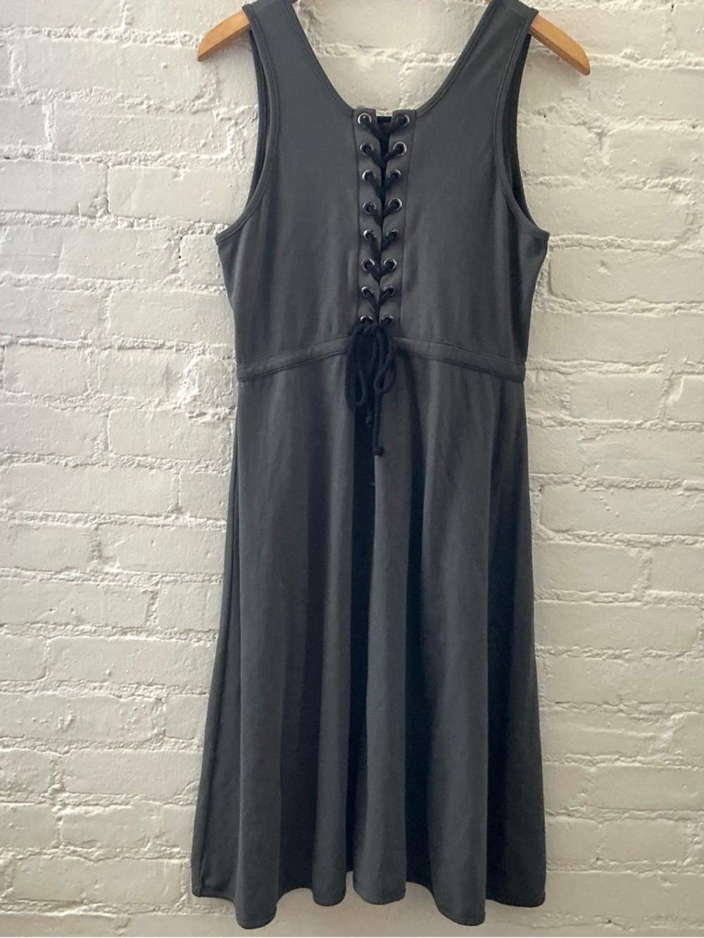 Indigenous Organic Cotton Dress Dark Gray V-Neck Minimalist Fair Trade Quality L - Picture 7 of 11